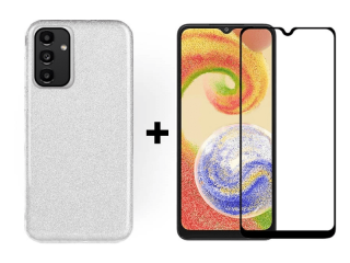 SKLO + PUZDRO 2v1 pre Samsung Galaxy A13 5G / A04s - Glitter strieborné