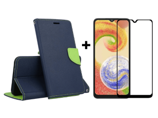 SKLO + PUZDRO 2v1 pre Samsung Galaxy A13 5G / A04s - Knižkové FANCY modro zelené