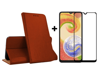 SKLO + PUZDRO 2v1 pre Samsung Galaxy A13 5G / A04s - Knižkové MAGNETIC hnedé