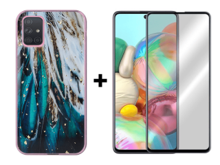 9D SKLO + PUZDRO 2v1 pre Samsung Galaxy A71 - Glam feathers