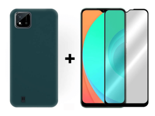 9D SKLO + PUZDRO 2v1 pre Realme C11 2021 - Silikónové zelené