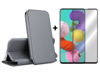 9D SKLO + PUZDRO 2v1 pre SAMSUNG GALAXY A51 - Knižkové Smart Diva sivé