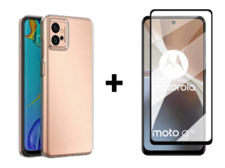 9D SKLO + PUZDRO 2v1 pre Motorola Moto G32 - Silikónové priesvitné