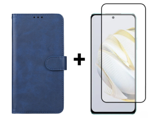 9D SKLO + PUZDRO 2v1 pre Huawei Nova 10 SE - Knižkové Solid modré