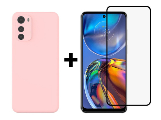 9D SKLO + PUZDRO 2v1 pre Motorola Moto E32 / E32s - Silikónové ružové