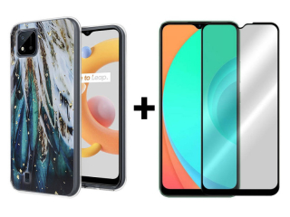 9D SKLO + PUZDRO 2v1 pre Realme C11 2021 - Silikónové GLAM feathers
