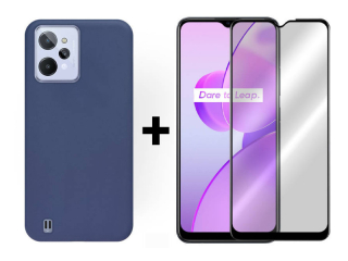 9D SKLO + PUZDRO 2v1 pre Realme C31 - Silikónové modré