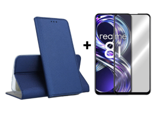9D SKLO + PUZDRO 2v1 pre Realme 8i - Knižkové SMART MAGNET modré