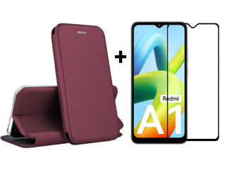 SKLO + PUZDRO 2v1 pre Xiaomi Redmi A1 / Redmi A2 - Knižkové DIVA bordové