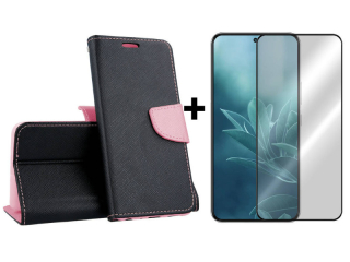 SKLO + PUZDRO 2v1 pre Samsung Galaxy S23 Plus 5G - Knižkové FANCY čierno ružové