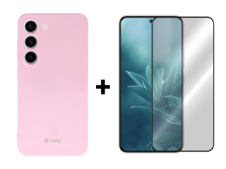 SKLO + PUZDRO 2v1 pre Samsung Galaxy S23 Plus 5G - silikónové Jelly ružové