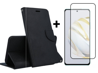 9D SKLO + PUZDRO 2v1 pre Huawei Nova 10 SE - Knižkové FANCY čierne