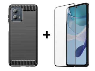 9D SKLO + PUZDRO 2v1 pre Motorola Moto G53 5G - Silikónové CARBON čierne
