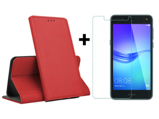 SKLO + PUZDRO 2v1 pre HUAWEI Y6 2017 - Knižkové MAGNET červené