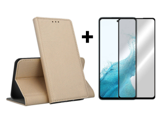 9D SKLO + PUZDRO 2v1 pre Samsung Galaxy A54 5G - Knižkové MAGNET zlaté