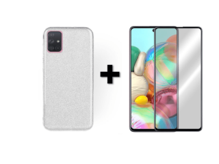 9D SKLO + PÚZDRO 2v1 pre Samsung Galaxy A71 Glitter strieborné