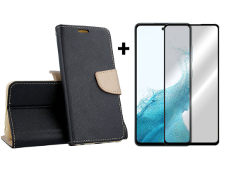 9D SKLO + PUZDRO 2v1 pre Samsung Galaxy A54 5G - Knižkové FANCY čierno zlaté