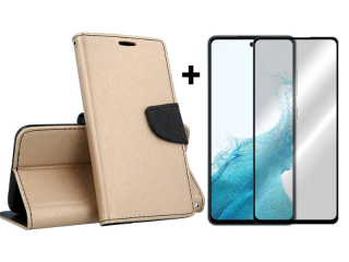 9D SKLO + PUZDRO 2v1 pre Samsung Galaxy A54 5G - Knižkové FANCY zlato čierne
