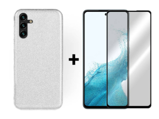 9D SKLO + PUZDRO 2v1 pre Samsung Galaxy A54 5G - Glitter strieborné