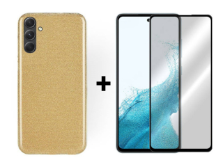 9D SKLO + PUZDRO 2v1 pre Samsung Galaxy A54 5G - Glitter zlaté