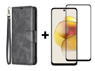 9D SKLO + PUZDRO 2v1 pre Motorola Moto G73 5G - Knižkové SOLID čierne
