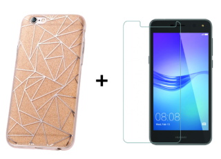 SKLO + PUZDRO 2v1 pre HUAWEI Y6 2017 - silikónové GLITTER square