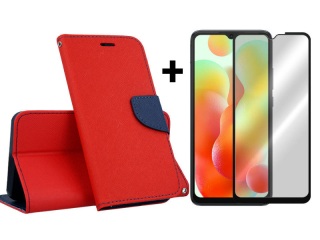 SKLO + PUZDRO 2v1 pre Xiaomi Redmi 12C - Knižkové puzdro FANCY červené