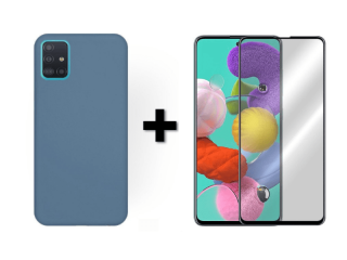9D SKLO + PÚZDRO 2v1 pre Samsung Galaxy A51 sivo - modré