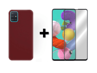 9D SKLO + PÚZDRO 2v1 pre Samsung Galaxy A51 bordové