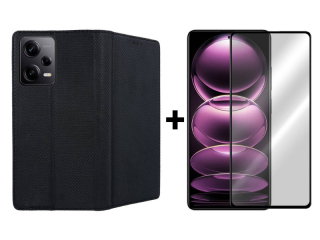 SKLO + PUZDRO 2v1 pre Xiaomi Redmi Note 12 Pro 5G - Knižkové MAGNET čierne