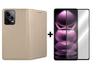 SKLO + PUZDRO 2v1 pre Xiaomi Redmi Note 12 Pro 5G - Knižkové MAGNET zlaté