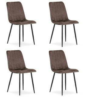 Stolička LAVA - tmavohnedý zamat / čierne nohy x 4