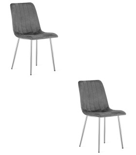 Stolička LAVA - tmavosivý zamat / chrómové nohy x 2