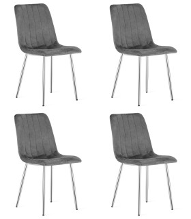 Stolička LAVA - tmavosivý zamat / chrómové nohy x 4