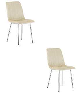 Stolička LAVA - svetlobéžový zamat / chrómové nohy x 2