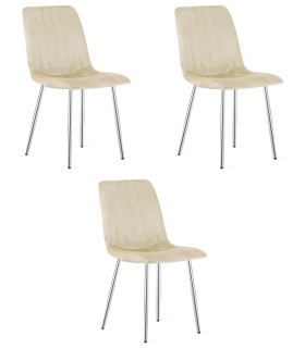 Stolička LAVA - svetlobéžový zamat / chrómové nohy x 3