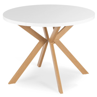 Rozkladací stôl LUKAS – 100–250 cm, biela doska, podnož dub