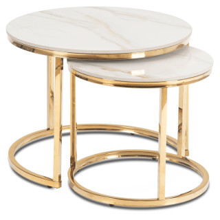 Sada konferenčných stolíkov MILANO – 45 cm, biely mramor, podnož zlatá