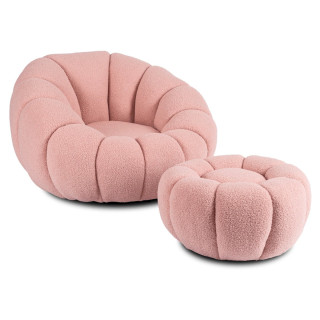 Relaxačné kreslo PETTIT – ružová látka boucle