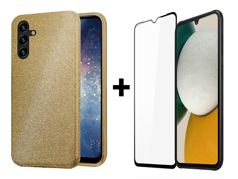 9D SKLO + PUZDRO 2v1 pre Samsung Galaxy A34 5G - Glitter zlaté