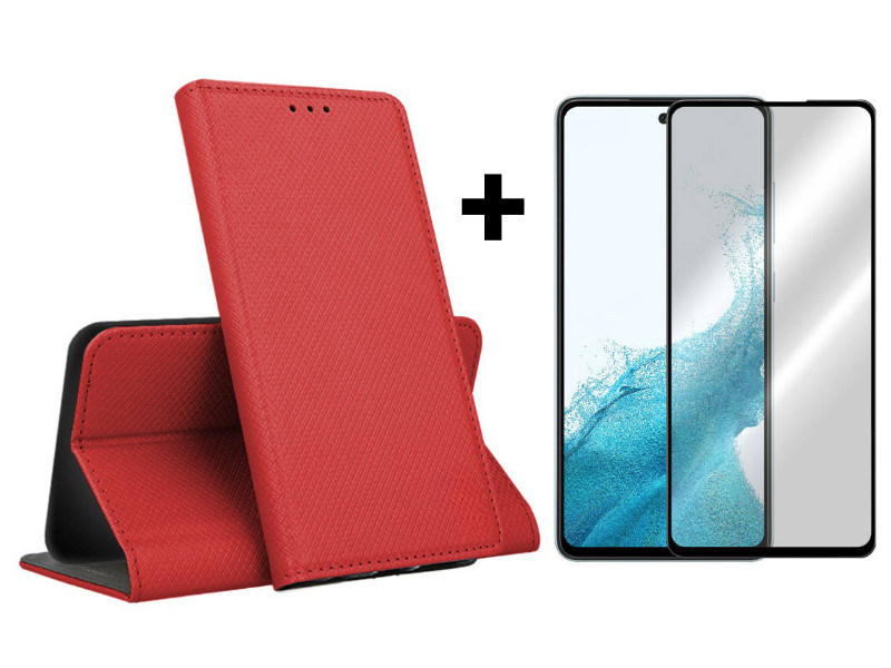 9D SKLO + PUZDRO 2v1 pre Samsung Galaxy A54 5G - Knižkové MAGNET červené
