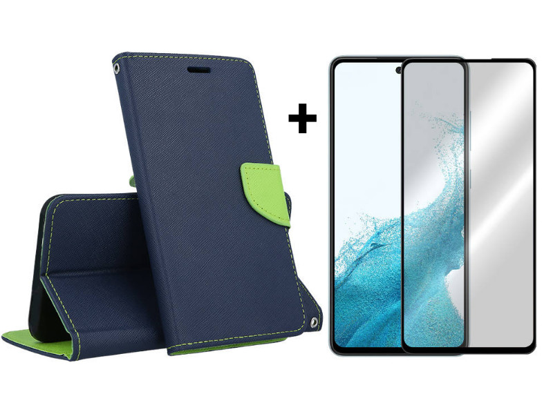 9D SKLO + PUZDRO 2v1 pre Samsung Galaxy A54 5G - Knižkové FANCY modro zelené