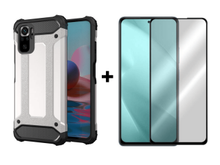 9D SKLO + PÚZDRO 2v1 pre Xiaomi Redmi Note 10 Pro Armor sivé