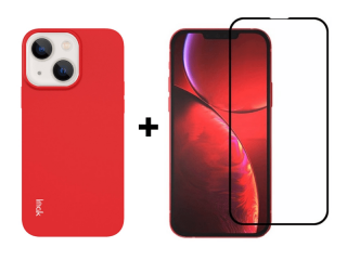 9D SKLO + PÚZDRO 2v1 pre Apple iPhone 13 - silikónové červené
