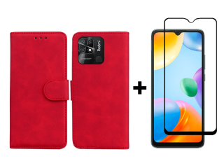 SKLO + PÚZDRO 2v1 pre Xiaomi Redmi 10C - Knižkové Solid červené