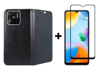 SKLO + PÚZDRO 2v1 pre Xiaomi Redmi 10C - Knižkové Magnet čierne