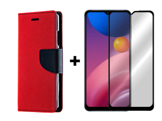 9D SKLO + PÚZDRO 2v1 pre Samsung Galaxy A13 4G - Knižkové Fancy červené
