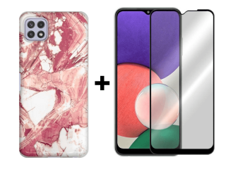 9D SKLO + PÚZDRO 2v1 pre Samsung Galaxy A22 5G - Marble ružové