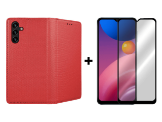 9D SKLO + PÚZDRO 2v1 pre Samsung Galaxy A13 4G - Knižkové Smart Magnet červené