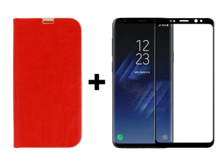 9D SKLO + PÚZDRO 2v1 pre Samsung Galaxy S9 - Knižkové červené